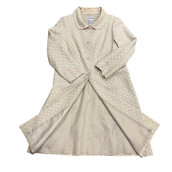 Jessica Howard Vtg Polka Dot Linen Blend Coat, Tan White, 14 - Picture 5 of 10